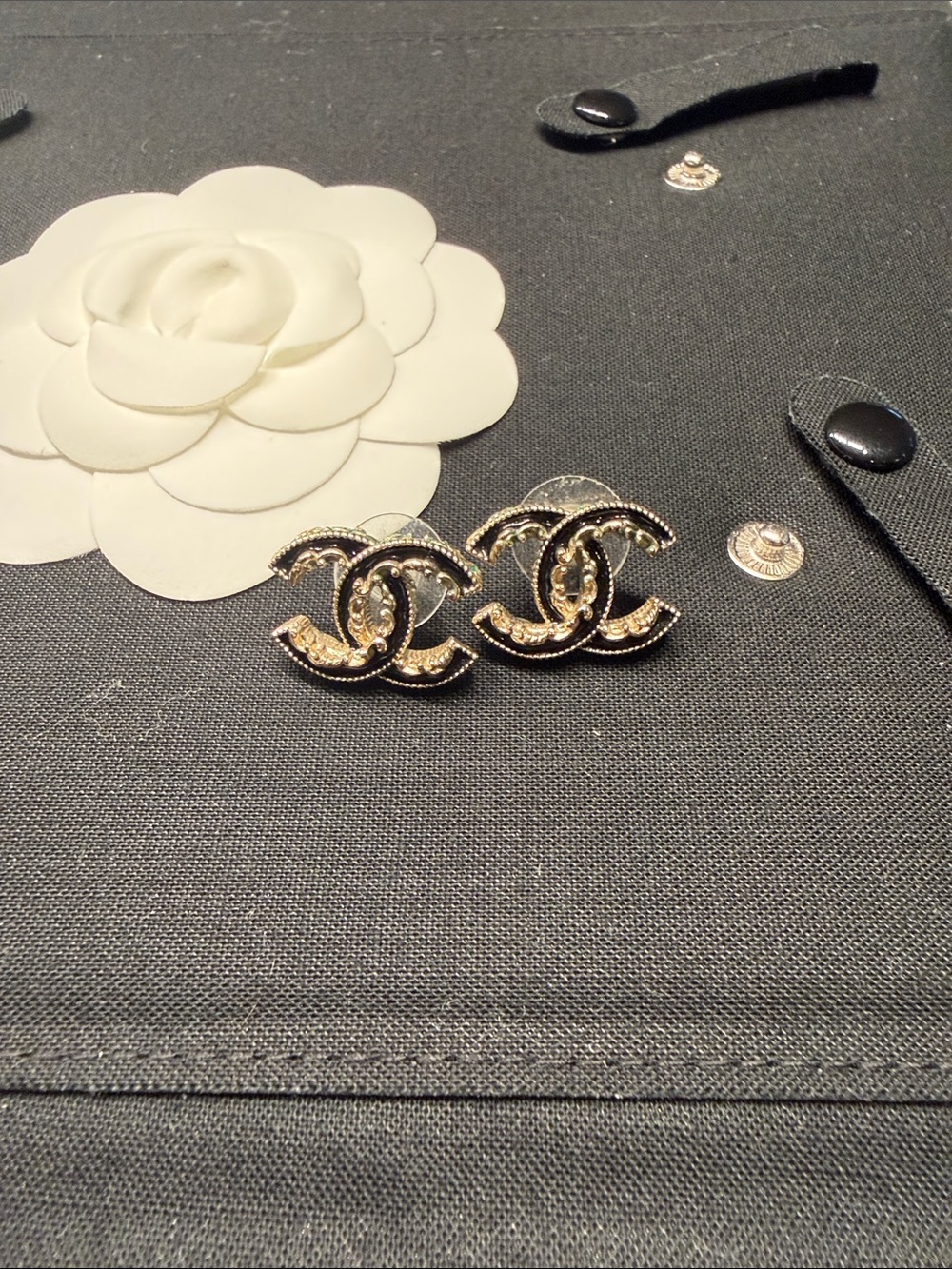 Chanel CC Logo Clip-On Earrings Black & Gold
